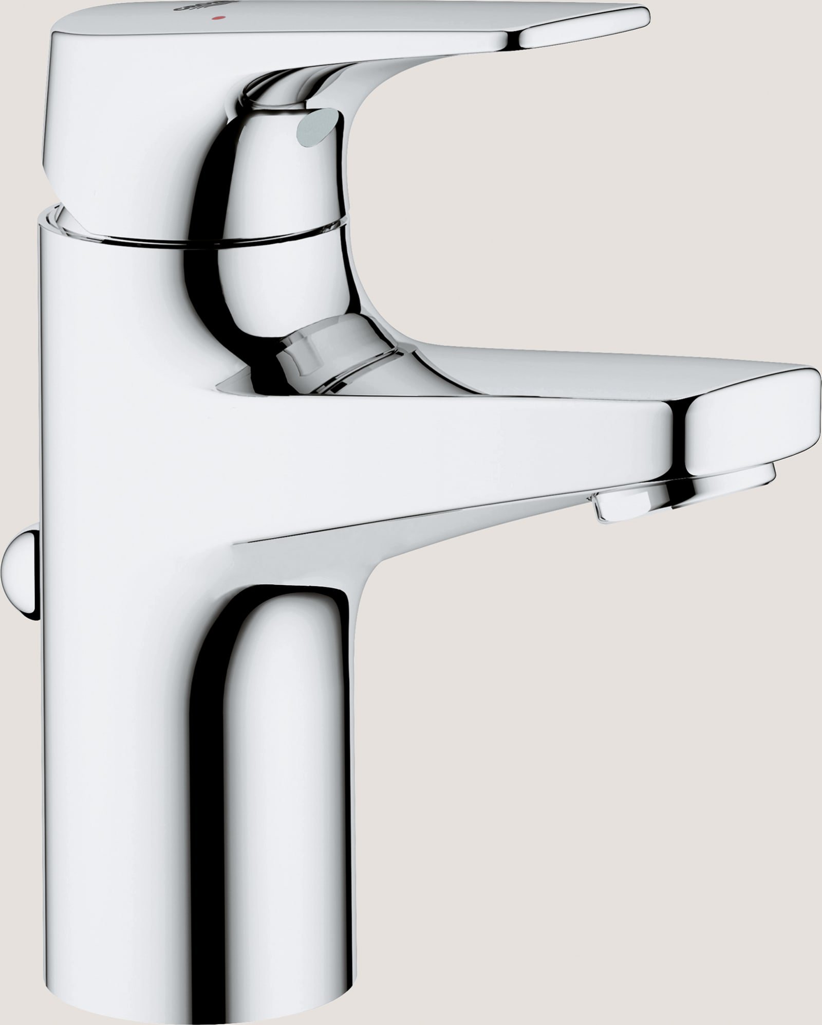 Grohe Start Flow, Wastafelmengkraan, S-size, trekwaste, eengreeps, 1-gats, 144mm hoogte, 89mm uitloop, vast, chroom