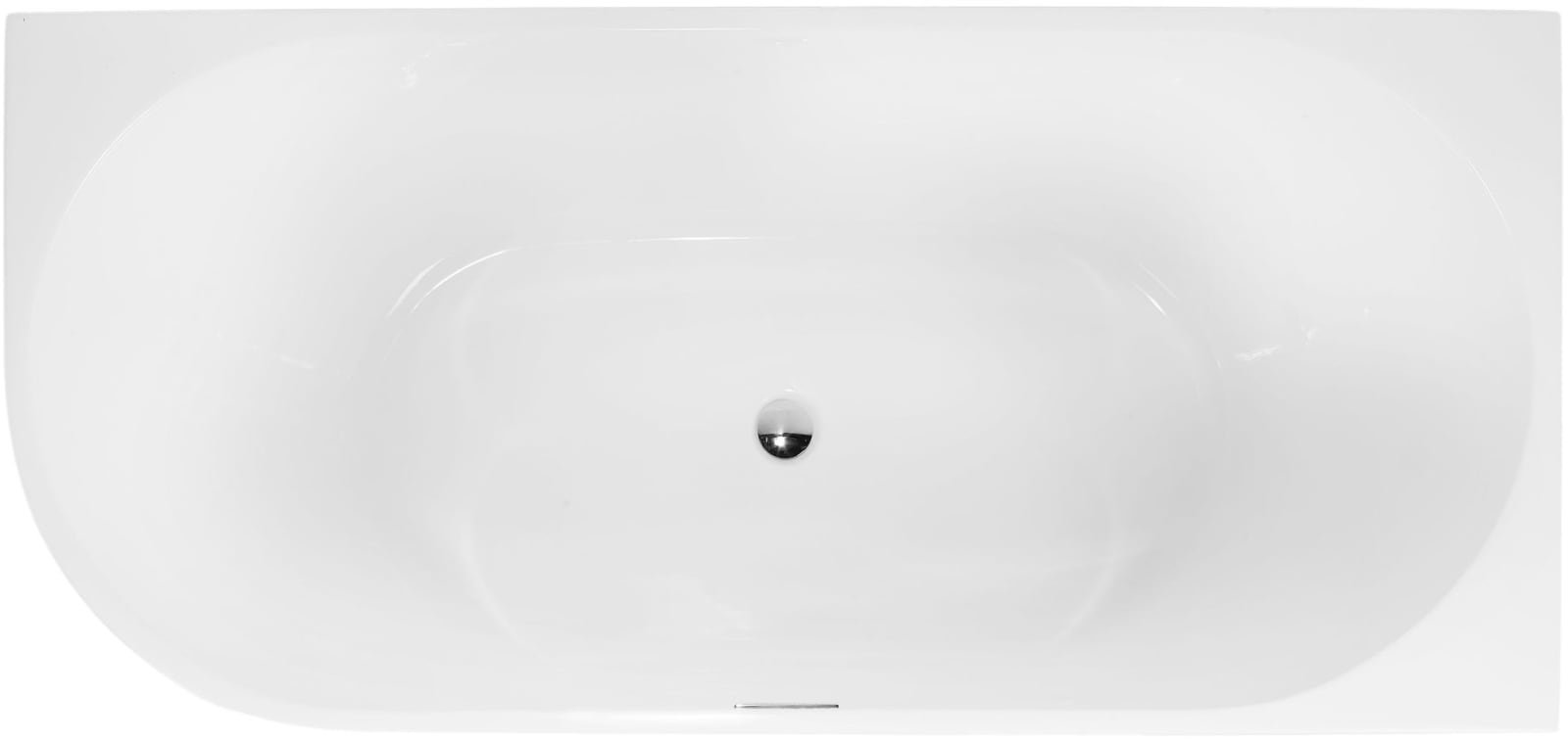 Blue Label Rasmus back-to-wall bad, hoek rechts, acryl, chroom pop-up afvoer, vaste overloop, 170x80x60cm (LxBxH), glans wit