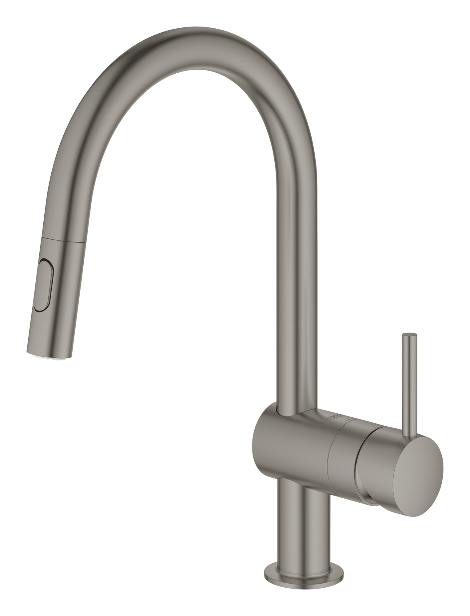 Grohe Minta, Keukenmengkraan, eengreeps, 1-gats, uittrekbaar, 223mm C-uitloop, 379mm hoogte, draaibaar, hard graphite geborsteld
