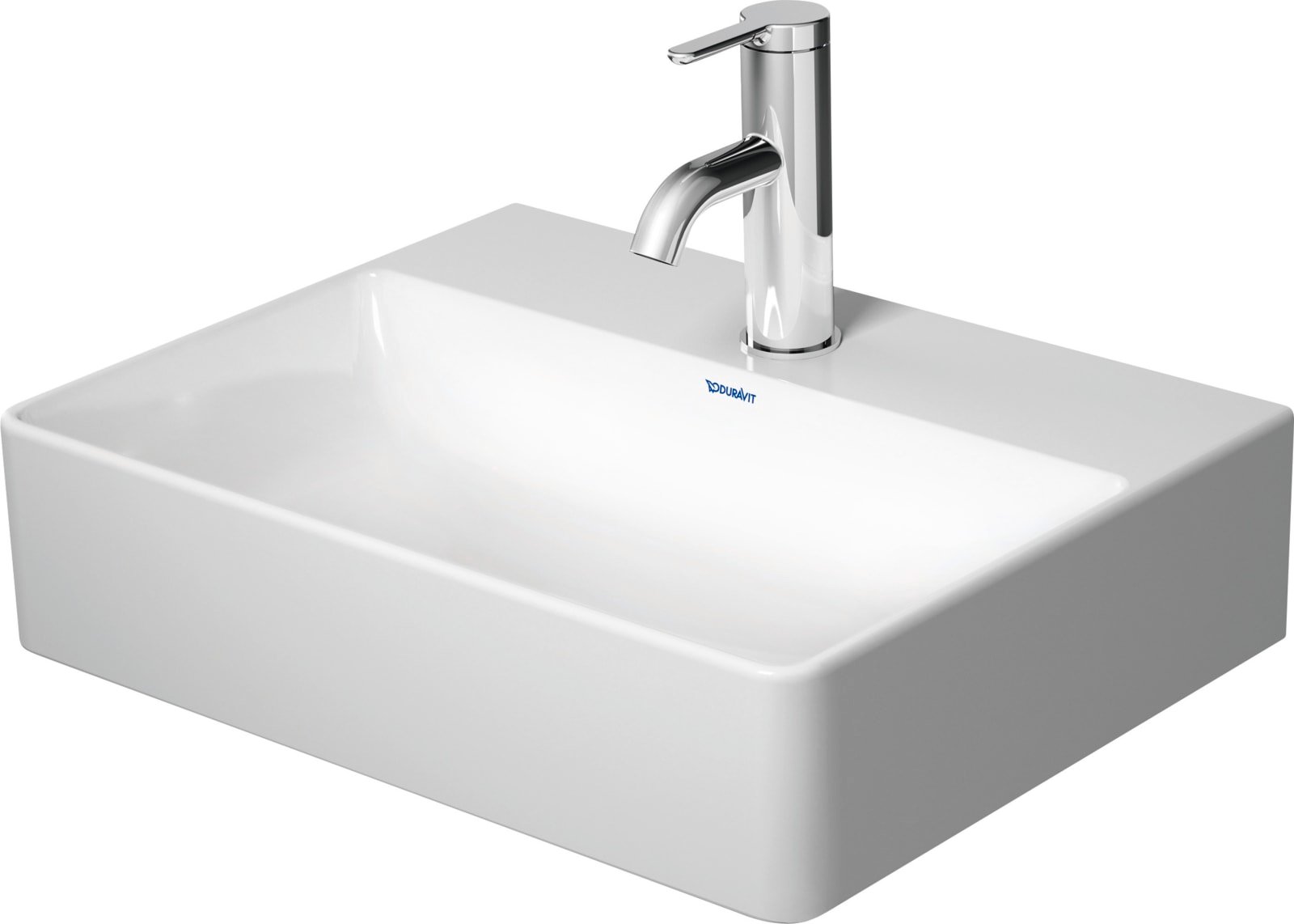 Duravit DuraSquare Fonteintje 450 mm Wit Hoogglans, kraanvlak, aantal kraangaten per wasplaats: 1, geslepen – 0732450071