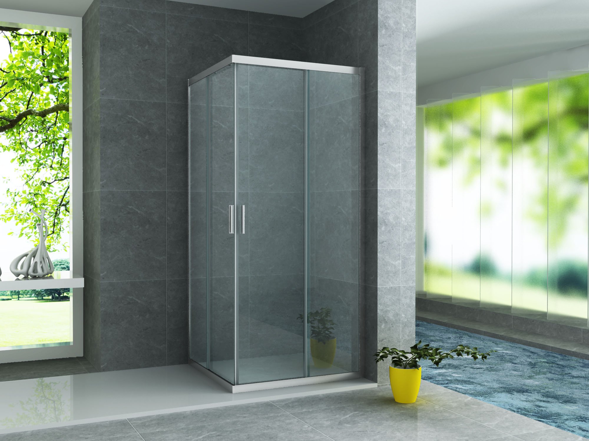 ALONI DOUCHECABINE - HOEKINSTAP MET 2 SCHUIFDEUREN - 900 X 900 X 1950MM - CHROOM - HELDER GLAS