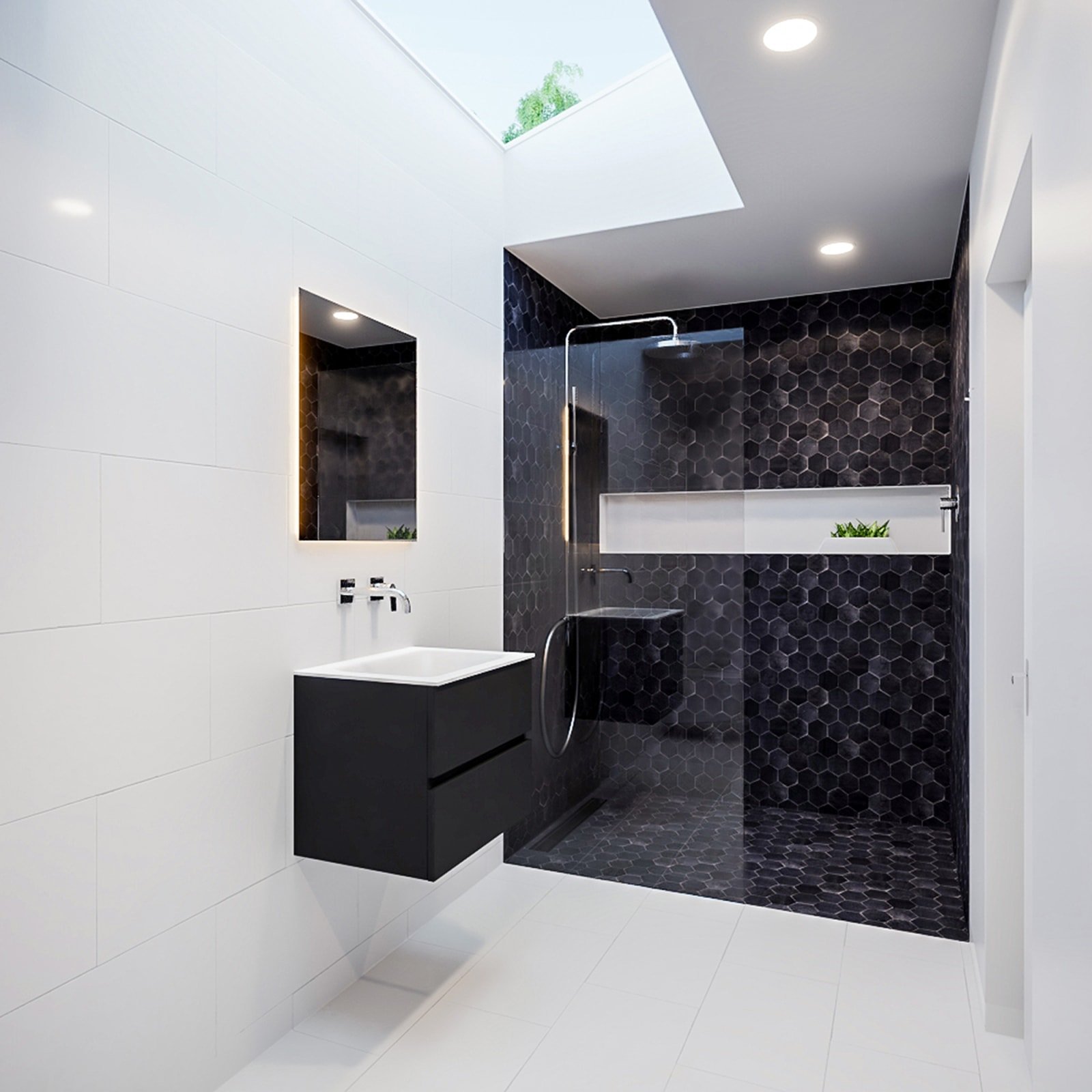 Blue Label Annika onderbouwkast, Solid Surface wastafel CLOUD, midden, 2 lades, zonder kraangat 600X500X450mm (BxHxD), lak zwart