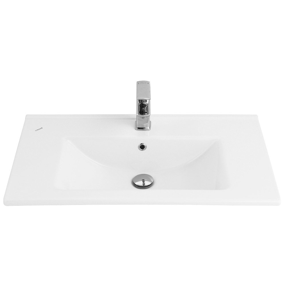 SU WASTAFEL - 1 WASBAK - MET KRAANGAT - KERAMIEK - 80X45CM - GLANZEND WIT