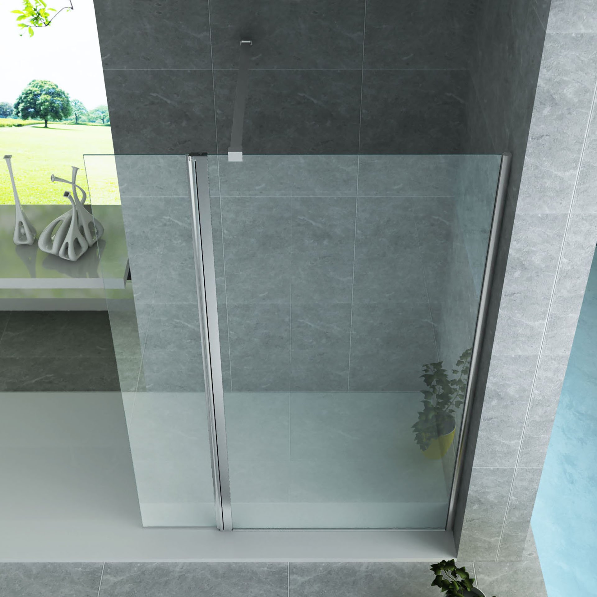 ALONI ZIJWAND MET VERBINDINGSPROFIEL VOOR INLOOPDOUCHE - DRAAIBAAR - 400 X 2000MM - CHROOM - HELDER GLAS thumbnail 4