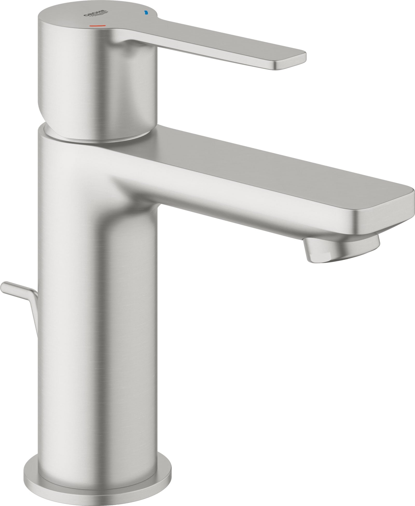 Grohe Lineare New, Wastafelmengkraan, XS-size, trekwaste, eengreeps, 1-gats, 155mm hoogte, 107mm uitloop, vast, supersteel thumbnail 2