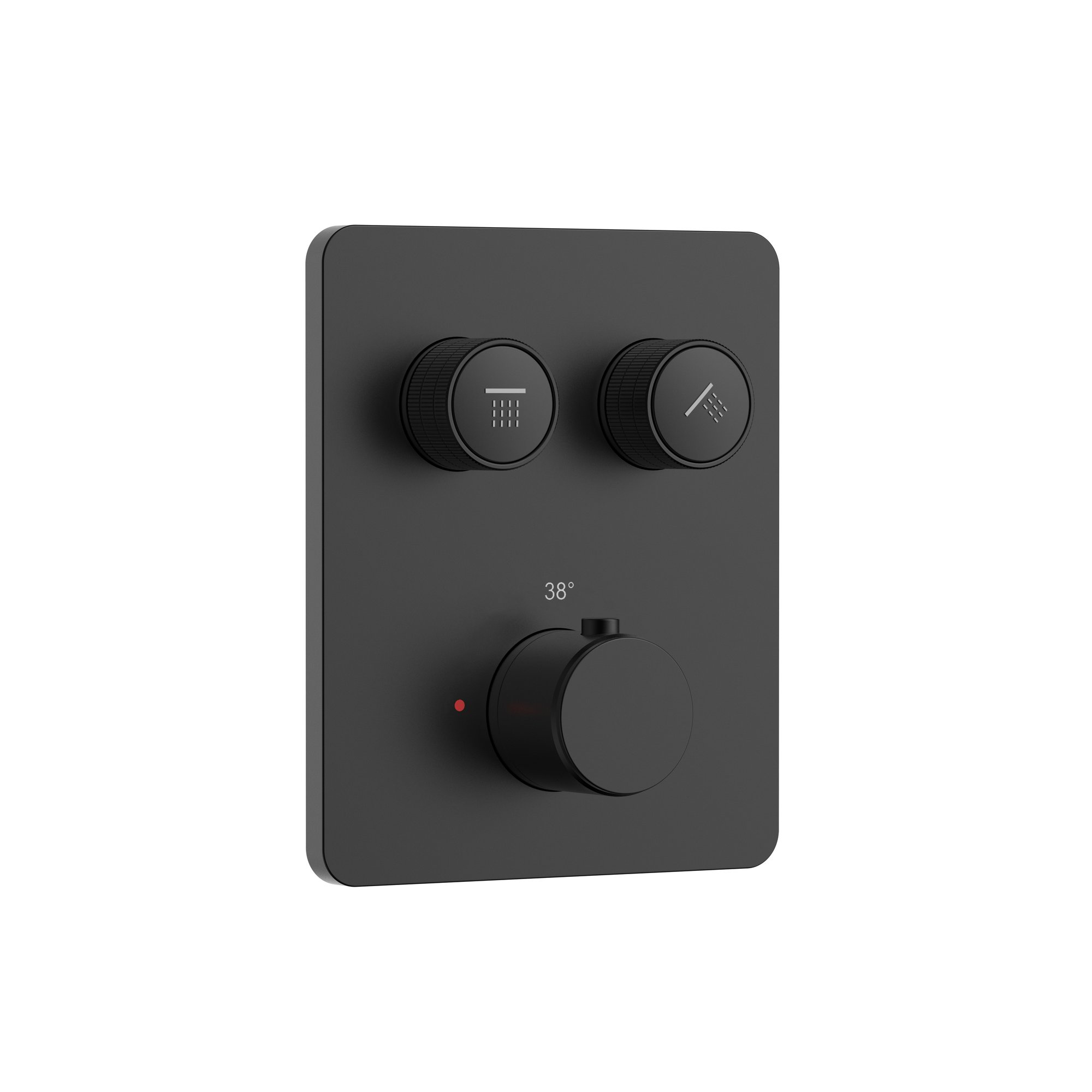 STRIA DOUCHEMENGKRAAN - 2 WEG - THERMOSTATISCH - DRUKNOPPEN MET VERFIJNDE RIBBELSTRUCTUUR - MET INBOUWBOX EN AFBOUWDEEL - RECHTHOEKIG - BELGAQUA - MAT ZWART (PVD)