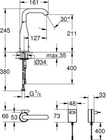 Grohe Essence E infrarood elektronische wastafelmengkraan met menging, met 230 V AC adapter, 50-60Hz, chroom