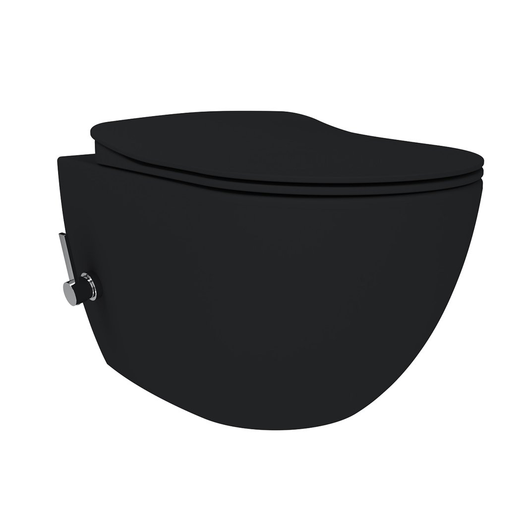 CREAVIT FREE HANGTOILET MET BIDET - RANDLOOS - MET BIDETKRAAN KOUD EN WARM WATER - ZONDER ZITTING - MAT HOUTSKOOL ZWART