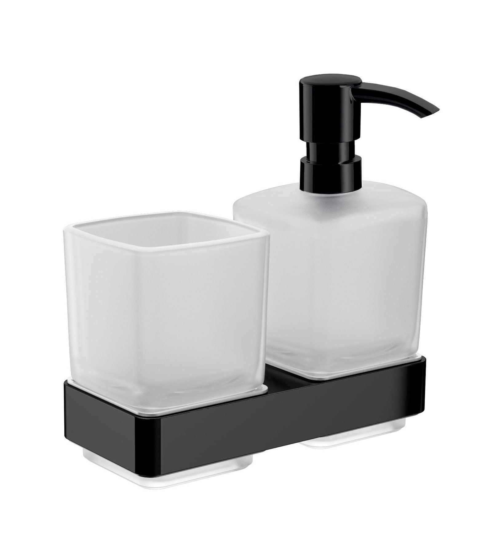 Emco Loft glashouder/zeepdispenser kristalglas gesatineerd, doseerpomp kunststof, zwart