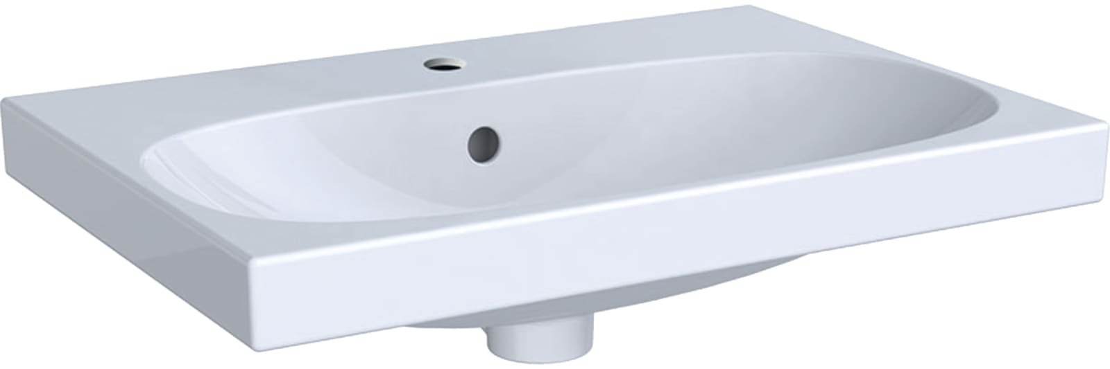 Geberit Acanto, Wastafel, 1x waskom, kraangat midden, overloop, keramiek, 600 x 422 x 168mm (BxDxH), wit (compact)