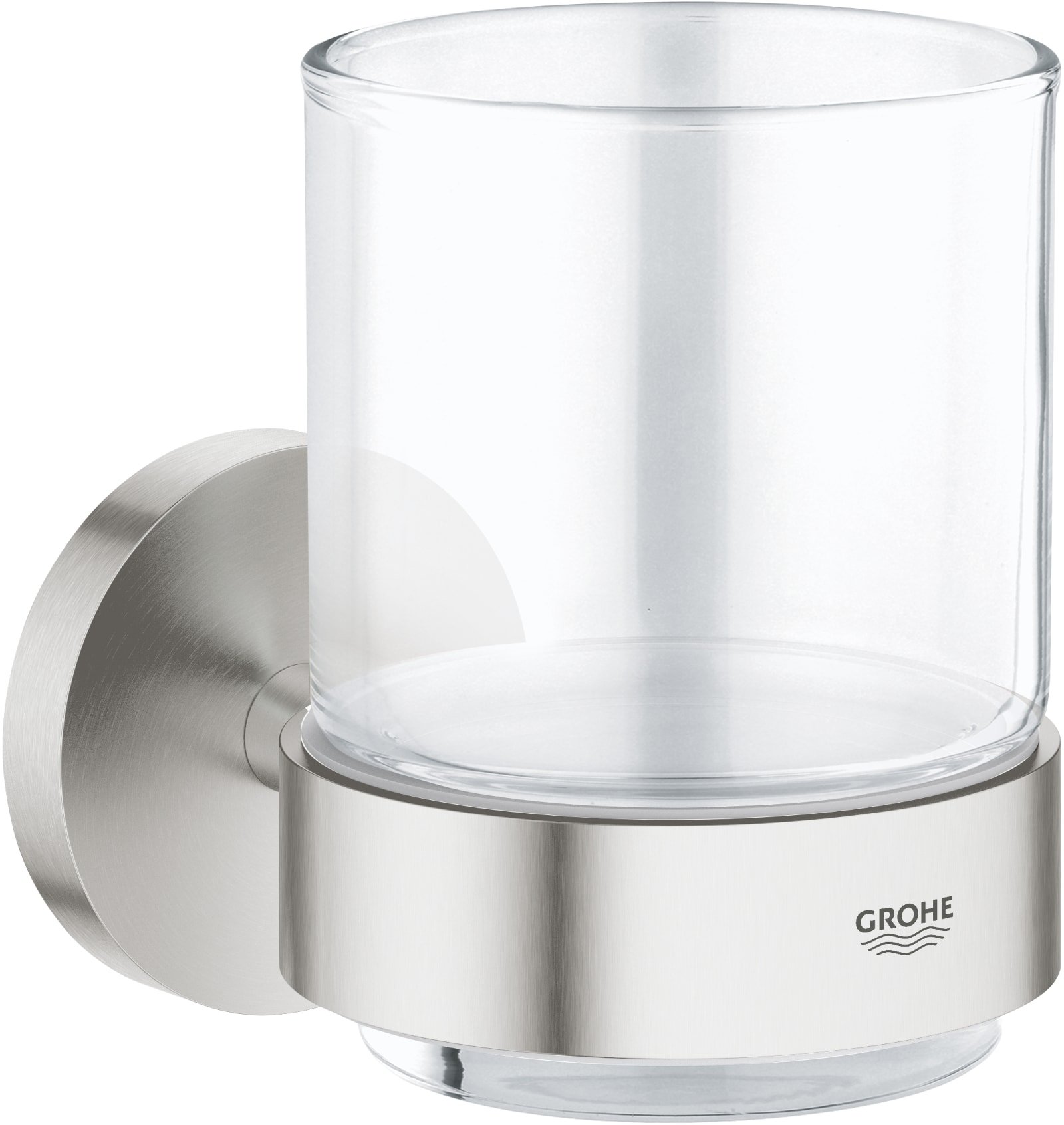 Grohe Essentials, Houder met glas, rond, wand, 1-gats, metaal/glas, supersteel