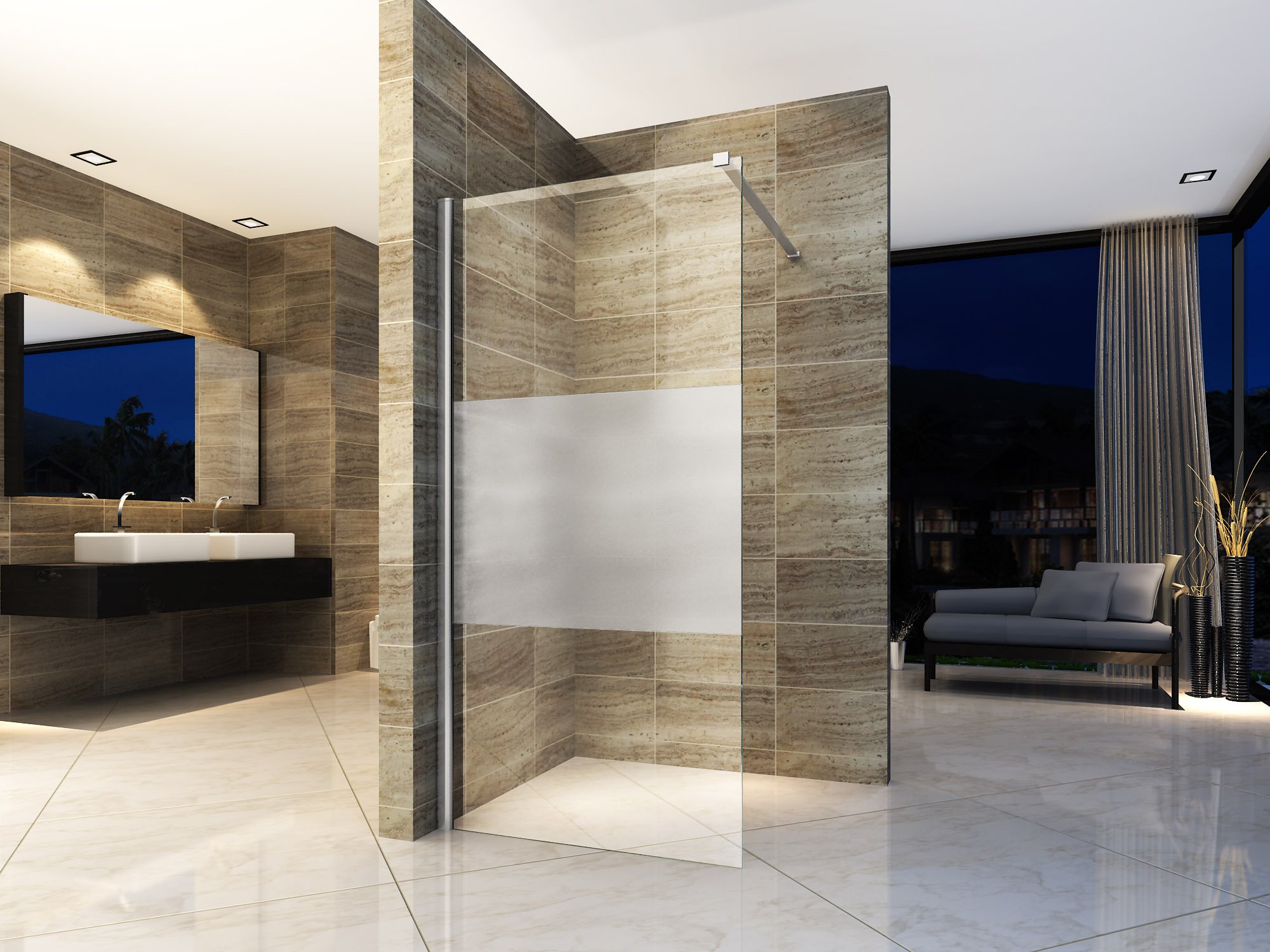 ALONI INLOOPDOUCHE - 800 X 2000MM - CHROOM - HELDER GLAS MET MATTE STROOK