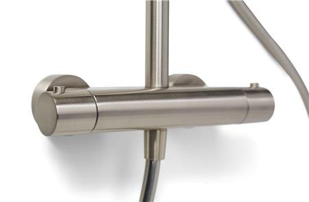 Blue Label Brondby douchesysteem in hoogte verstelbaar, thermostatisch, messing hoofddouche 25cm, geborsteld nikkel thumbnail 2