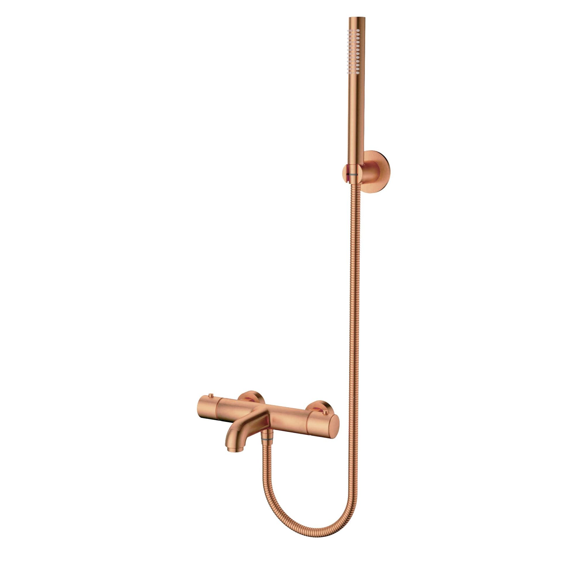 ALONI BAD- EN DOUCHEMENGKRAAN - THERMOSTATISCH - MET DOUCHESLANG 150 CM, HANDDOUCHE EN WANDHOUDER - GEBORSTELD KOPER