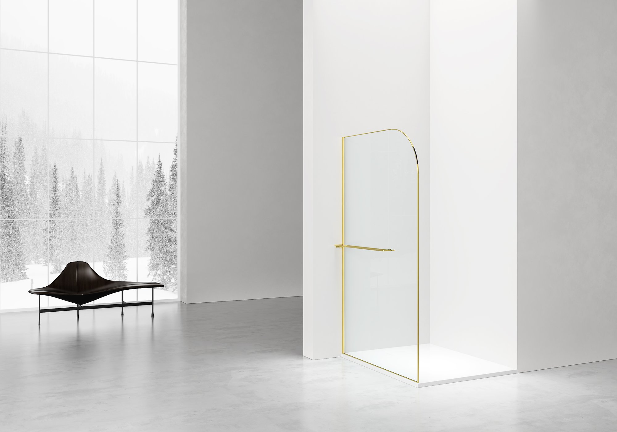 CURVY INLOOPDOUCHE MET HANDDOEKHOUDER - GEBOGEN - MET ANTI-KALKBEHANDELING - OMKEERBAAR - 8MM VEILIGHEIDSGLAS - 120X200CM - GEBORSTELD GOUD - HELDER GLAS