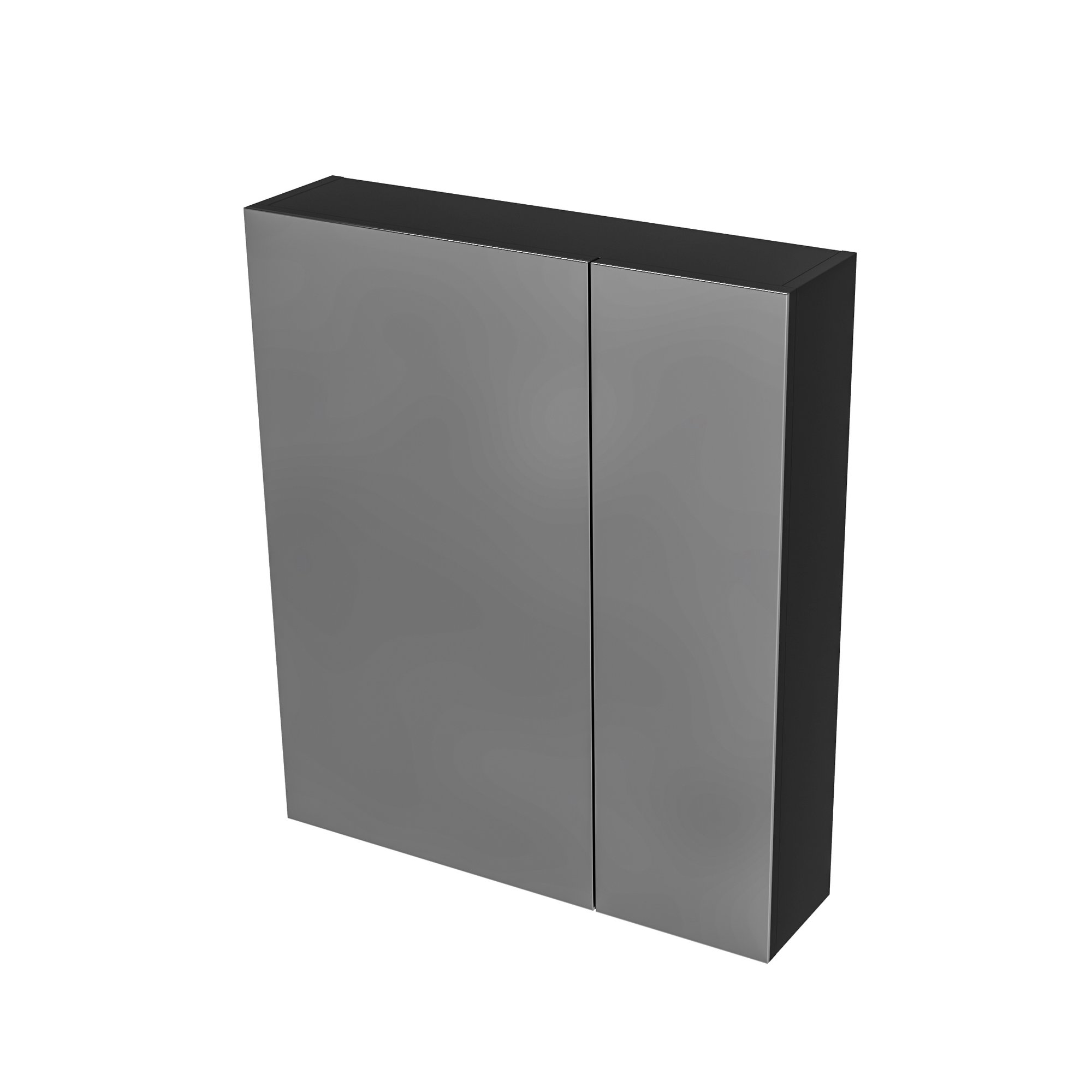 HAYAT SPIEGELKAST - 2 ASSYMETRISCHE, ENKELZIJDIGE SPIEGELDEUREN - 4 IN HOOGTE VERSTELBARE LEGPLANKEN - 60X70X15CM - MAT ZWART