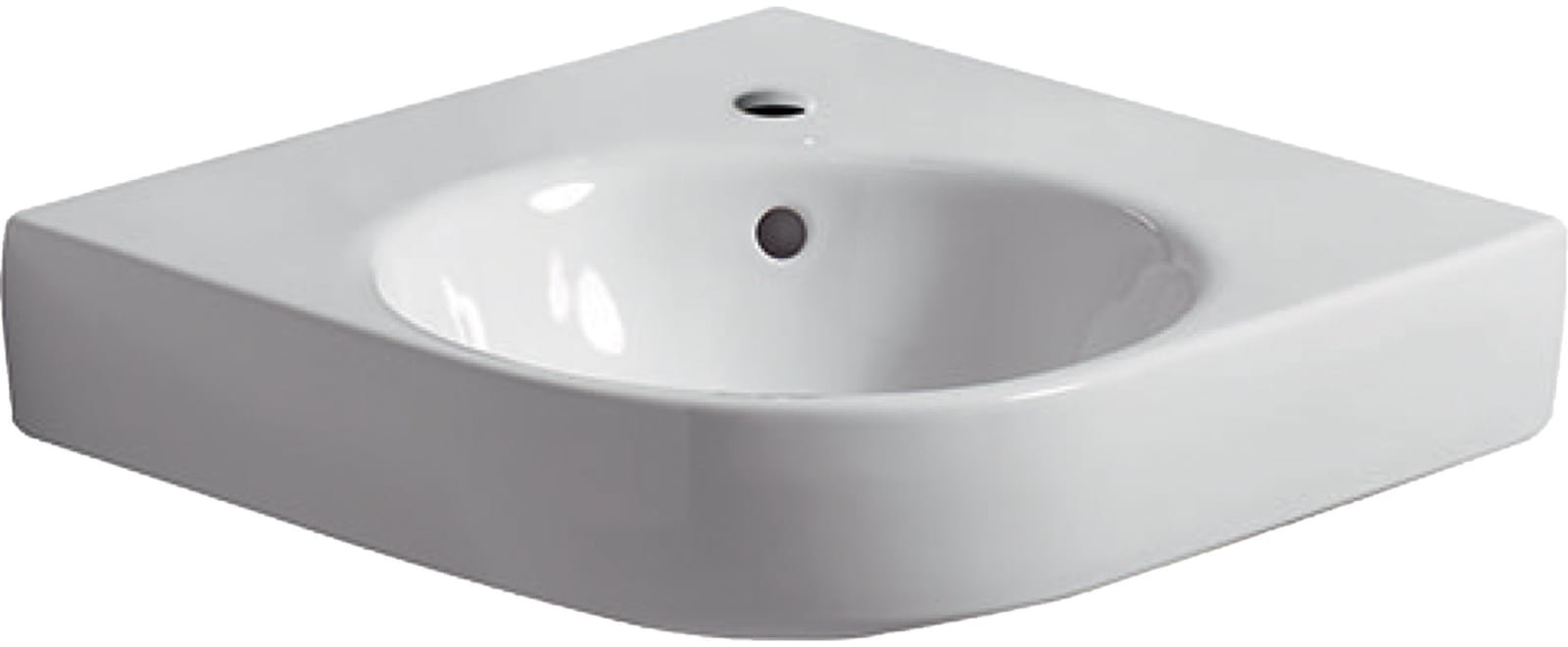 Geberit Renova Compact, Hoekwastafel, 1x waskom, kraangat midden, overloop, keramiek, vuilafstotend, 695 x 615 x 155mm (BxDxH), wit