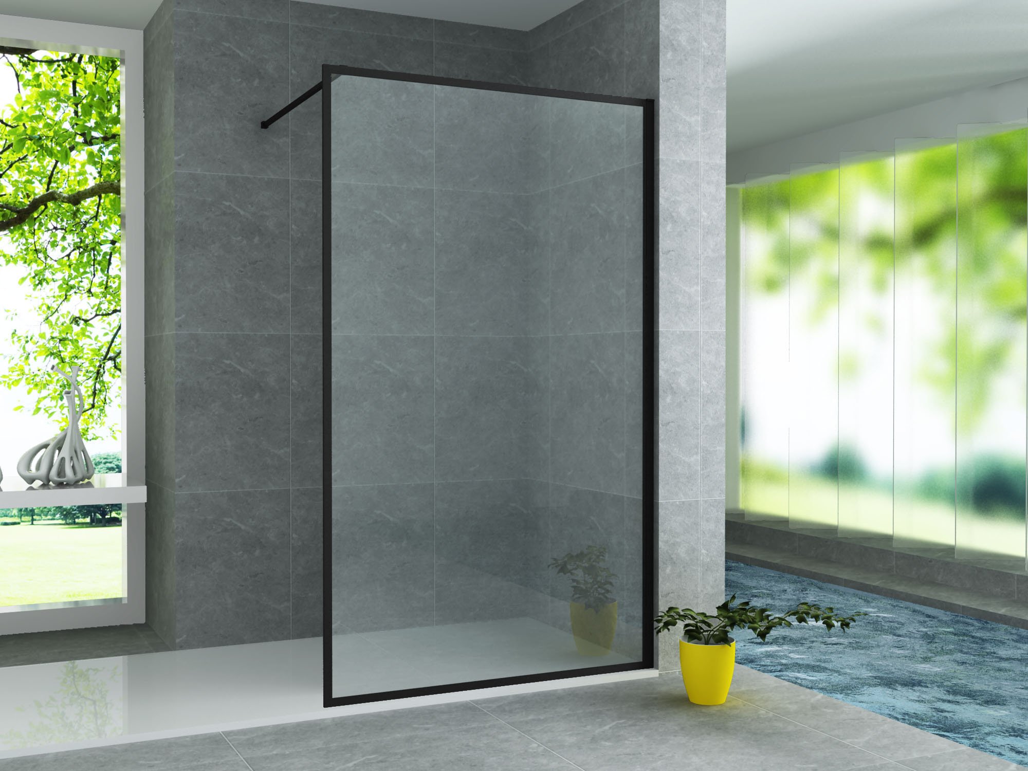 ALONI INLOOPDOUCHE MET KADER - 900 X 2000MM - MAT ZWART - HELDER GLAS