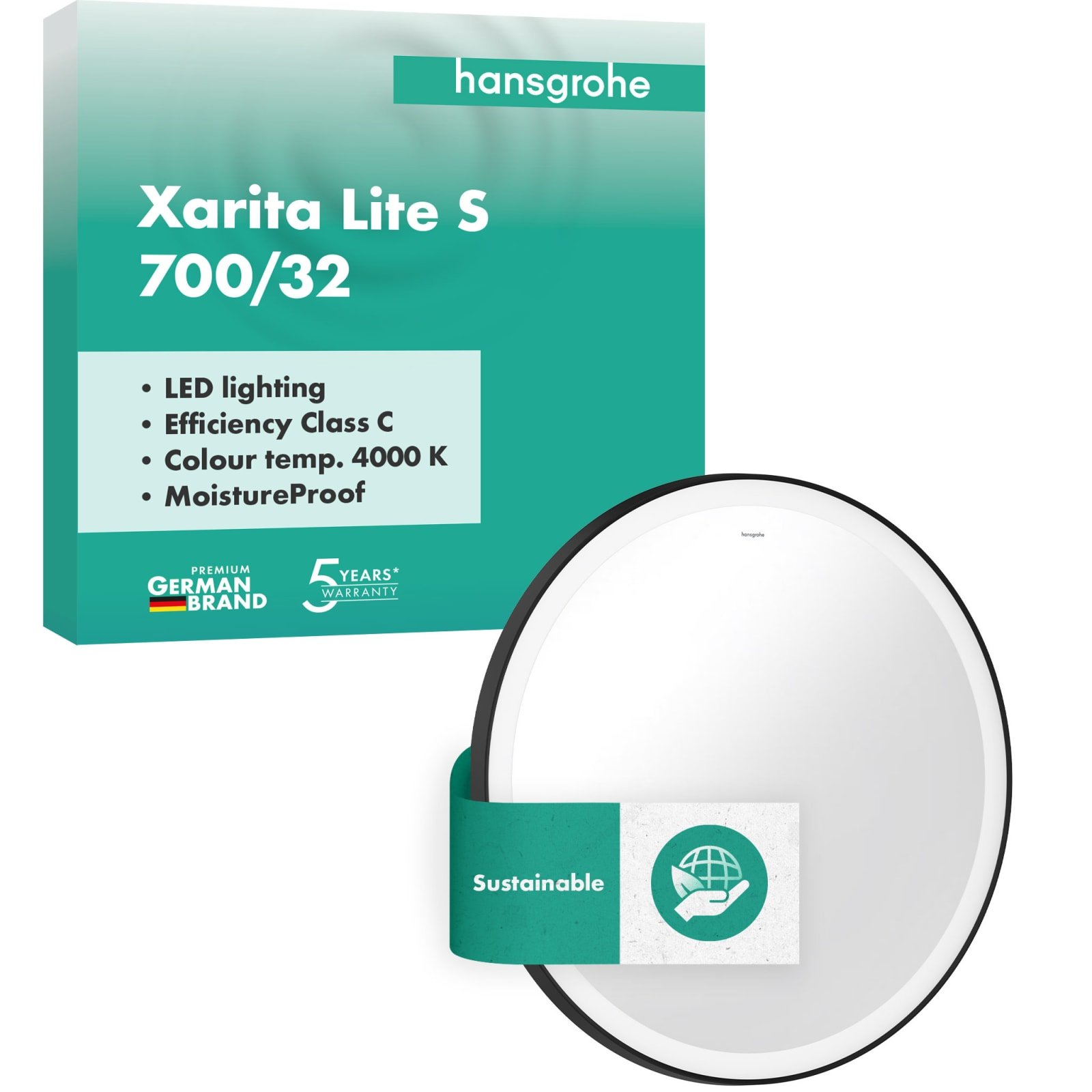 Hansgrohe Xarita Lite S Spiegel met ronde LED-verlichting 700/30 wandschakelaar, mat zwart
