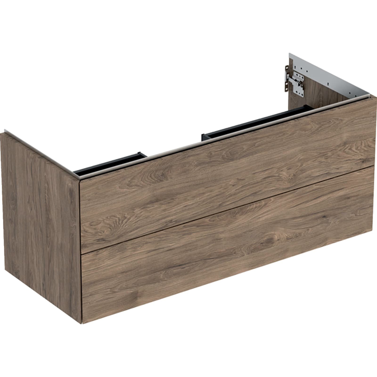 Geberit ONE wastafel onderkast twee laden 120cm noten hickory