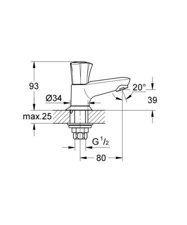 Grohe Costa L, Toiletkraan, eengreeps, 1-gats, bovendeel niet keramisch, 93mm hoogte, 80mm voorsprong uitloop laag, vast, chroom