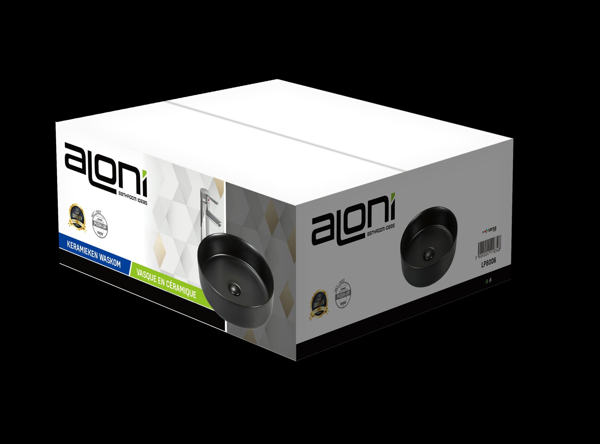 ALONI FIRA WASKOM - OPBOUW - ZONDER OVERLOOP - ZONDER KRAANGAT - MET CLICK WASTE - KERAMIEK - 36X12,5X36 CM - MAT ZWART thumbnail 2