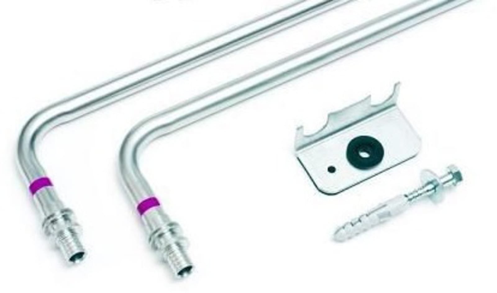 Rehau Rautitan L-garnituur set 16mm RVS 15mm Lengte 250mm. Set bestaat uit 2 aansluitbochten en fixeer eenheid