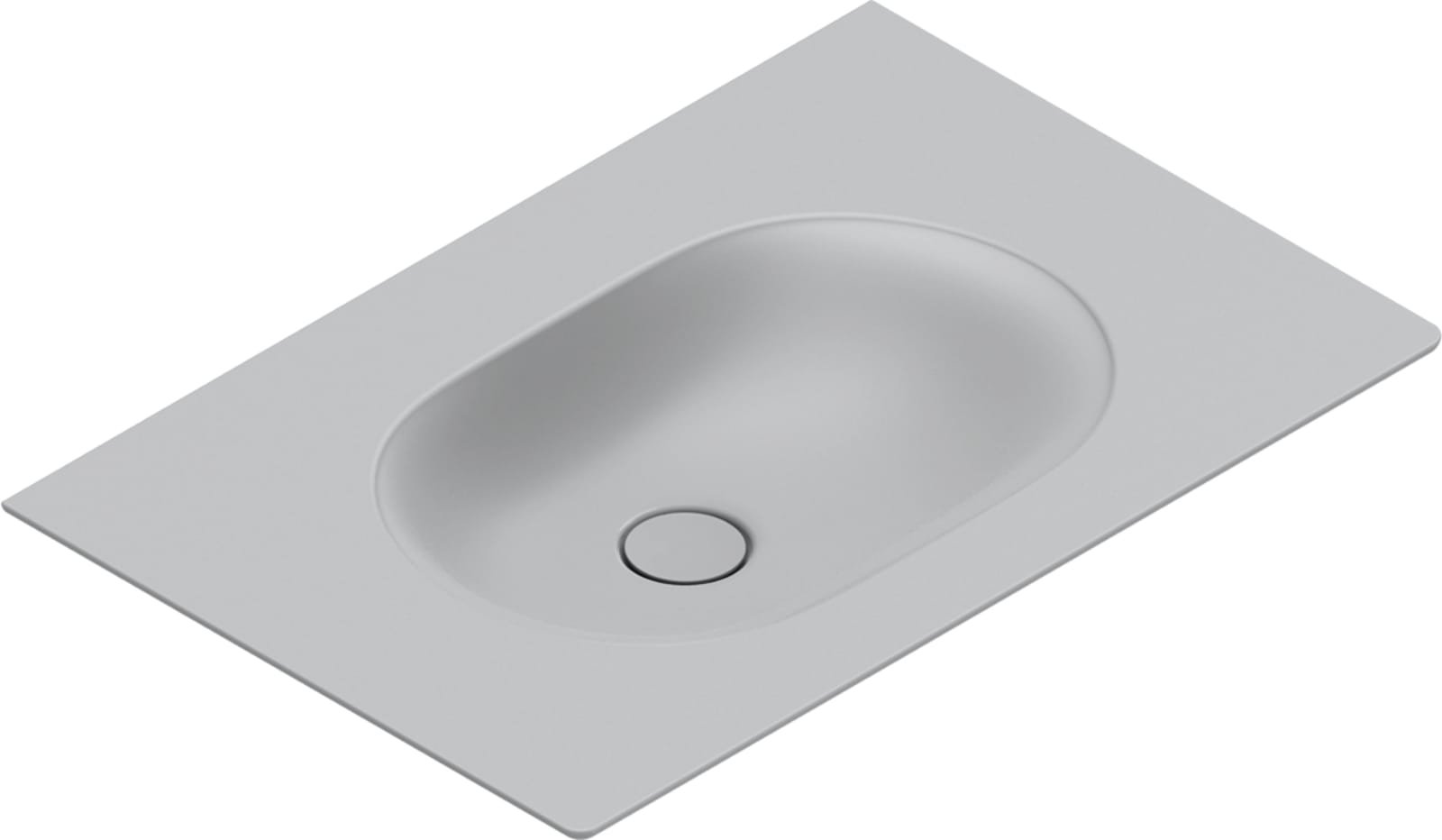 Catalano Sfera wastafel. Antibacterieel, voorzien voor 3 kraangaten, zonder overloop. 75x50 cm. Mat cement