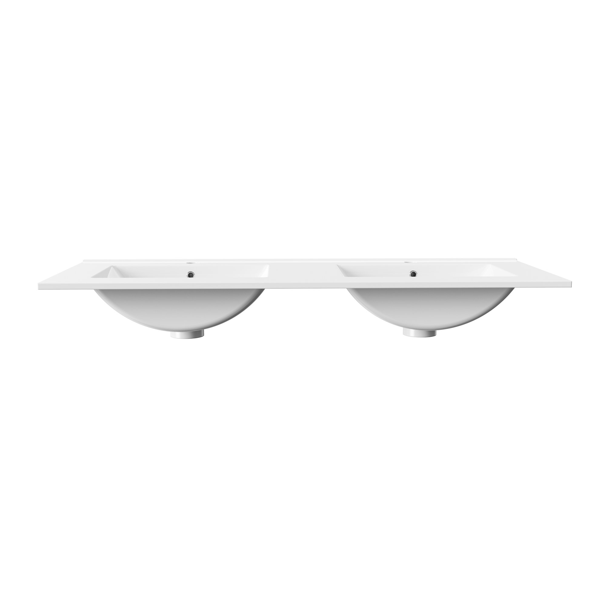 ALONI HAYAT WASTAFEL - 2 WASBAKKEN - MET OVERLOOP - 2 KRAANGATEN - KUNSTMARMER - 120X1,5X45 CM - GLANZEND WIT