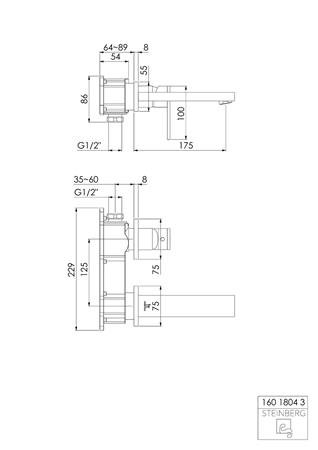 Steinberg ééngreeps wastafelmengkraan met gekleurde huls, wandmontage, uitloop 175 mm (Inbouwset 010 1800 3 apart bestellen) chroom (1200475383)