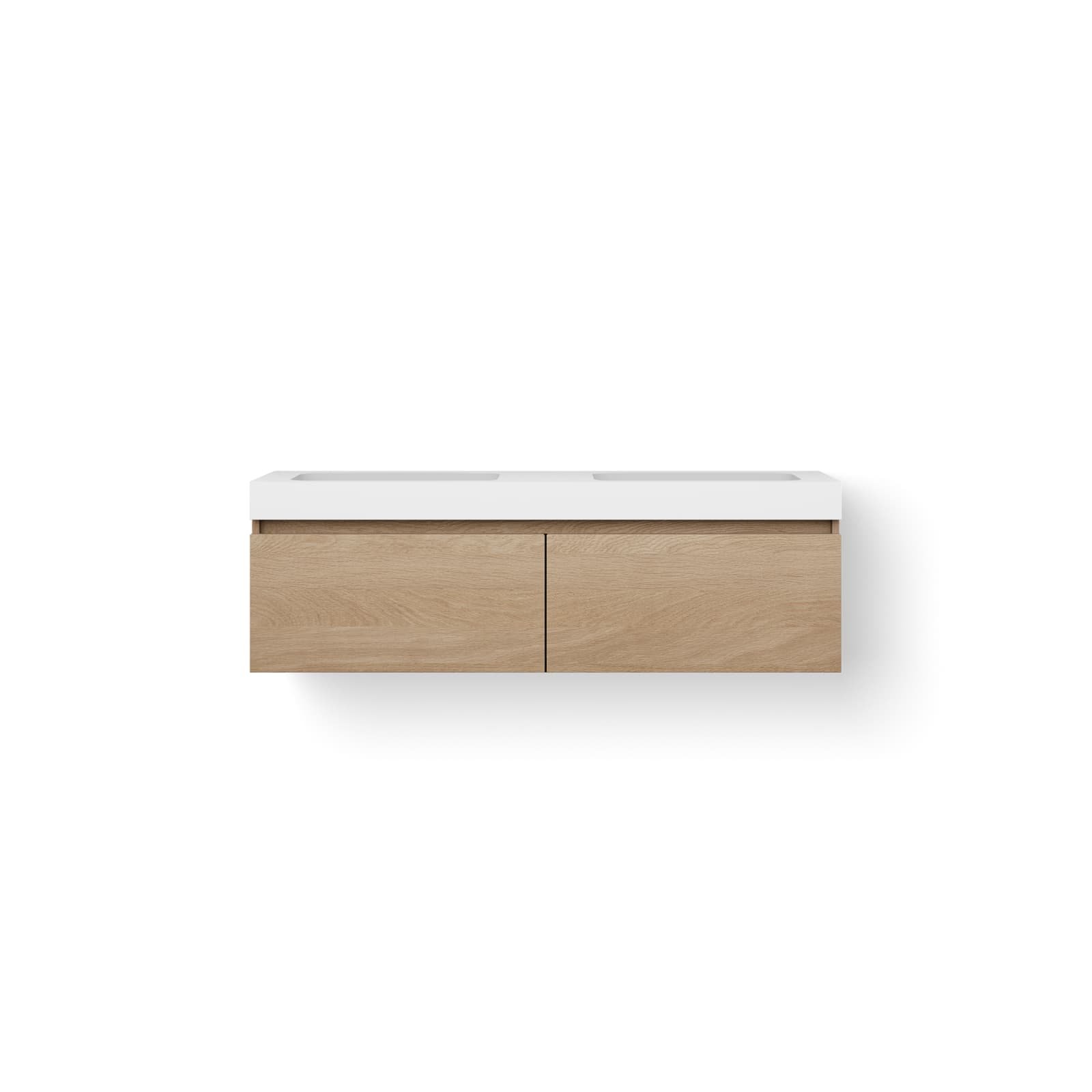 Looox Solid drawer box 140 cm, Solid surface bovenblad, twee wasbakken 500 mm, wooden drawer box meubel met 2 lades, old grey