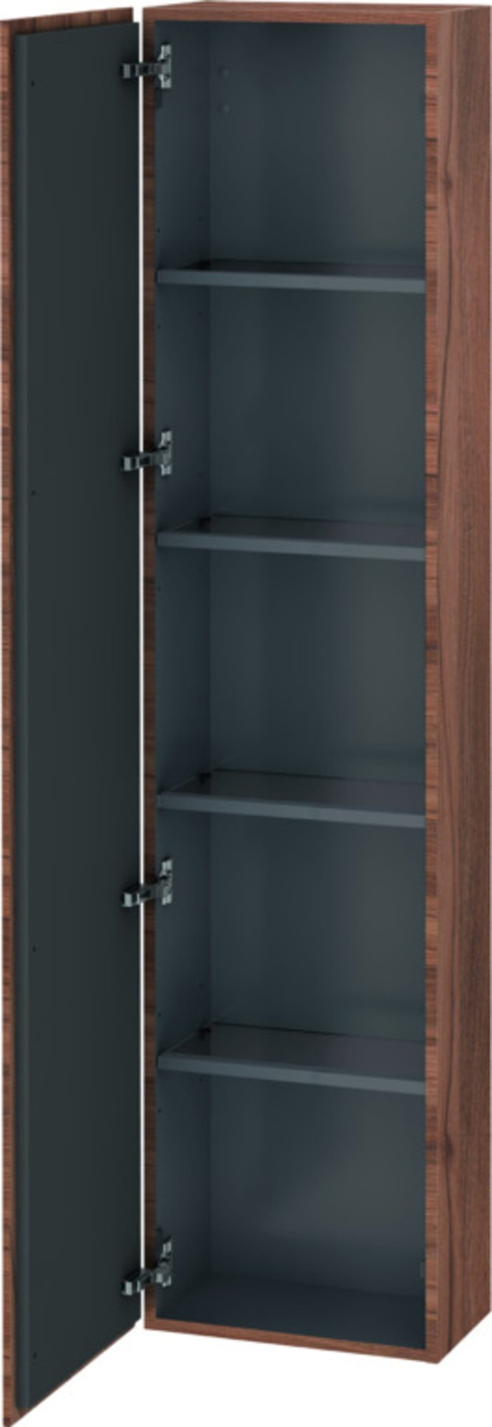 Duravit L-Cube hoge kast, 1deuraanslag links, 1760 x 400 x 243 1 deur, 4 glazen planchets met alu dragersysteem, noten natuur