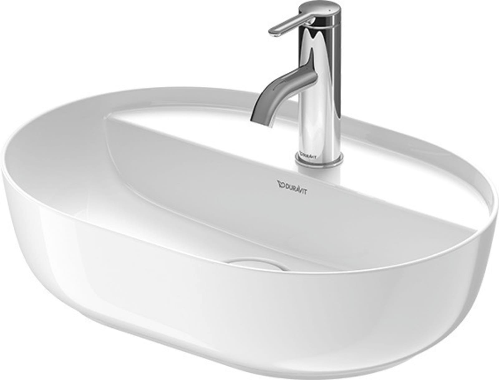 Duravit Luv Opzetwastafel 500 mm kleur binnenkant Wit Hoogglans, kleur buitenkant Wit Zijdemat, kraanvlak, aantal kraangaten per was