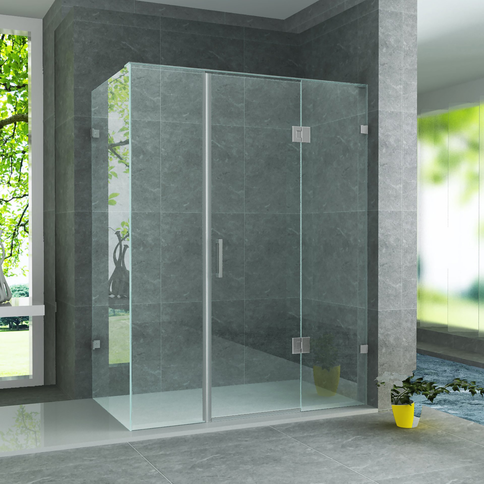 ALONI DOUCHECABINE - DRAAIDEUR, 2 VASTE WANDJES EN ZIJWAND - 900 X 1200 X 1950MM - CHROOM - HELDER GLAS