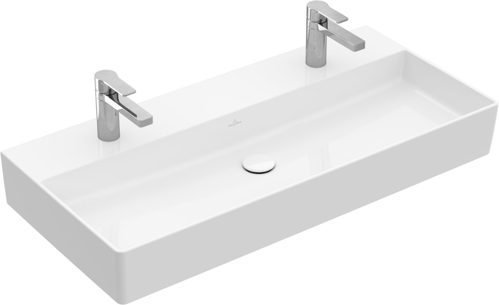 Villeroy & Boch, Memento 2.0, Wastafel, hoekig, uitloop, 2x 1-gat, doorgestoken, overloop, wand, 470 x 1000mm (DxB), wit alpine