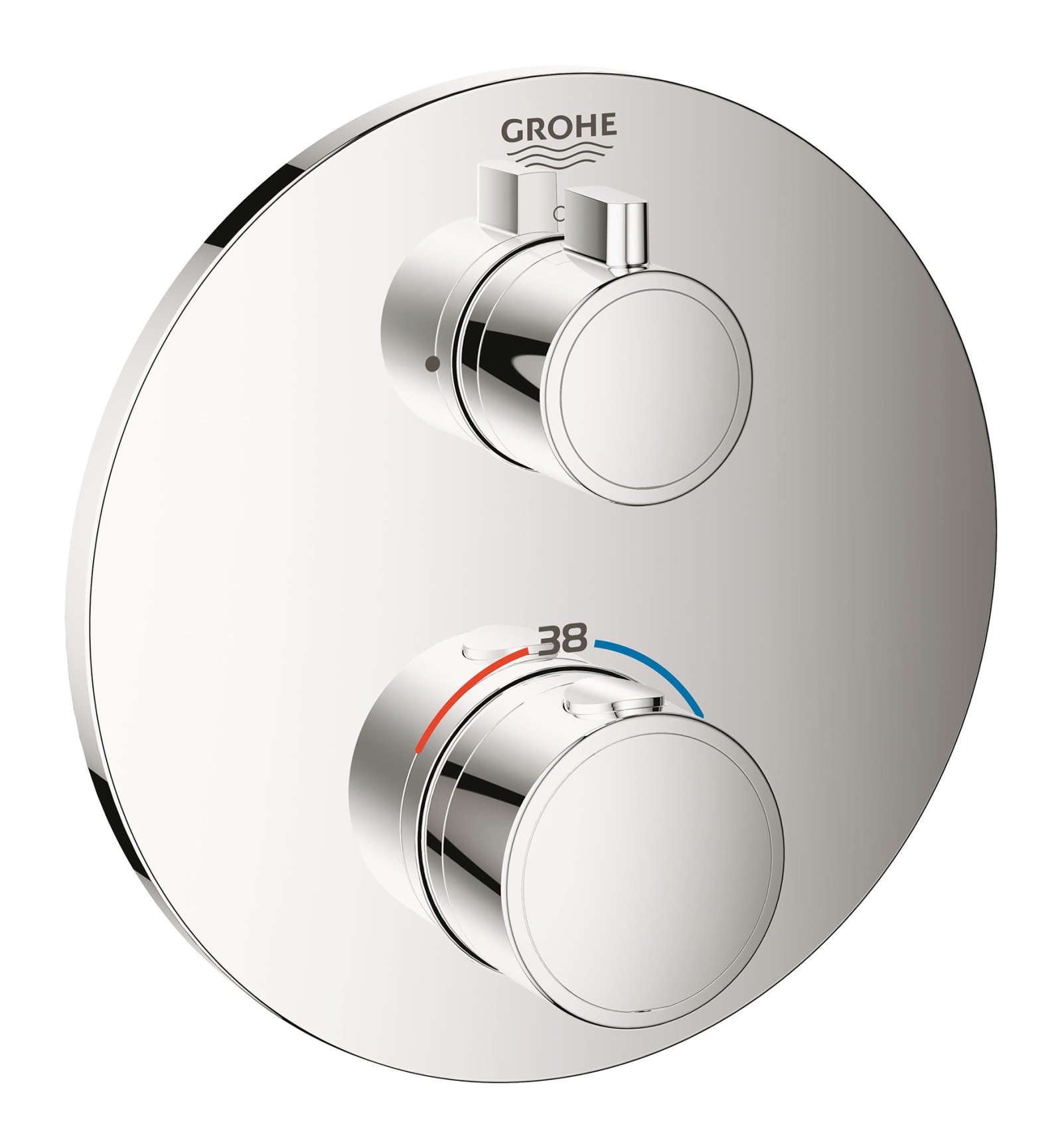 Grohe Grohtherm, Inbouwmengkraan opbouwdeel, thermostatisch, rond, wand, tweegreeps, temperatuurbegrenzing, chroom
