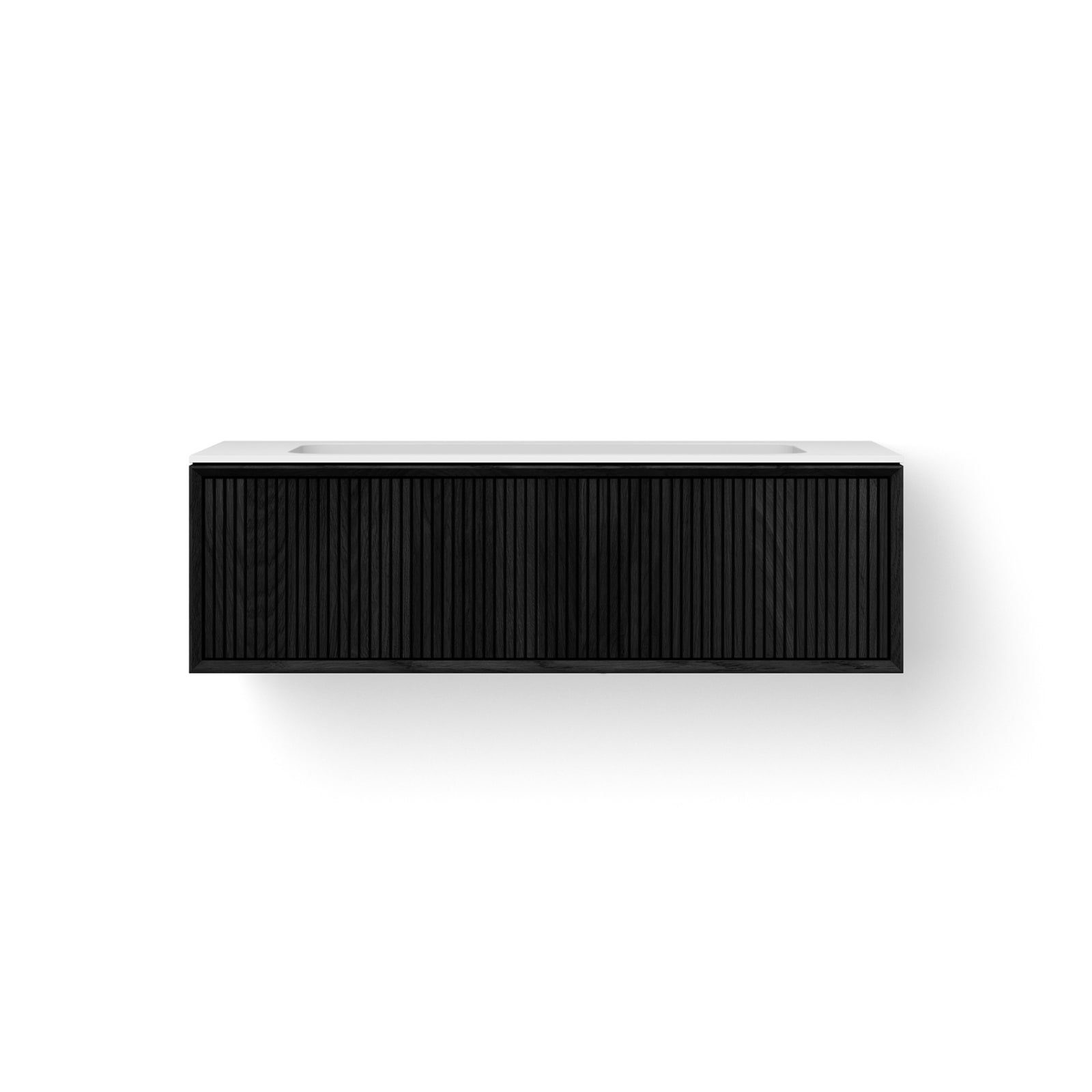 Solid Facet Stripes 120 cm, Solid Surface bovenblad, wasbak 850 mm, Wooden Facet Stripes meubel met 1 lade, black