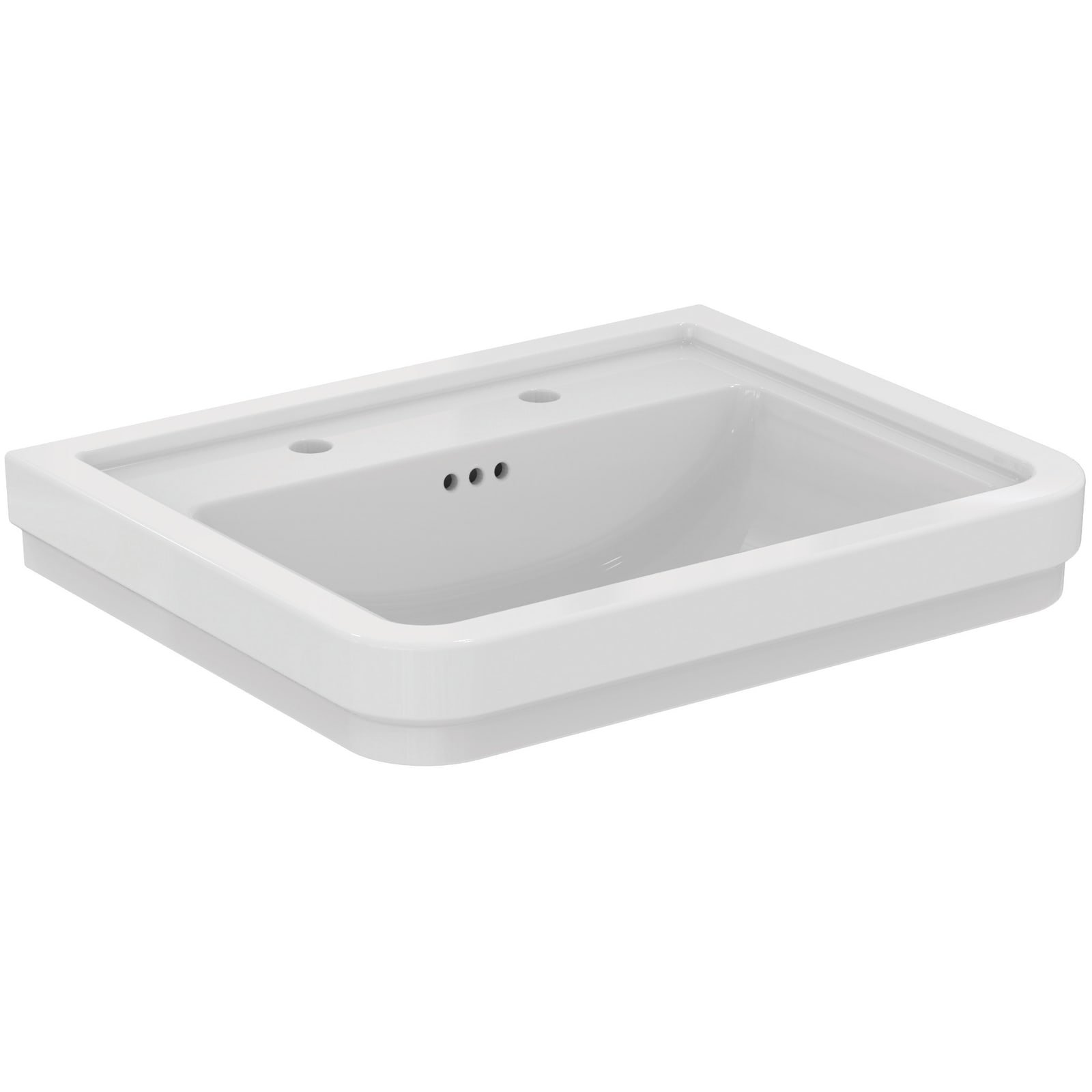CALLA | WASTAFEL 615X500X175 MM GLANZEND WIT, 2 KRAANGATEN, MET OVERL
