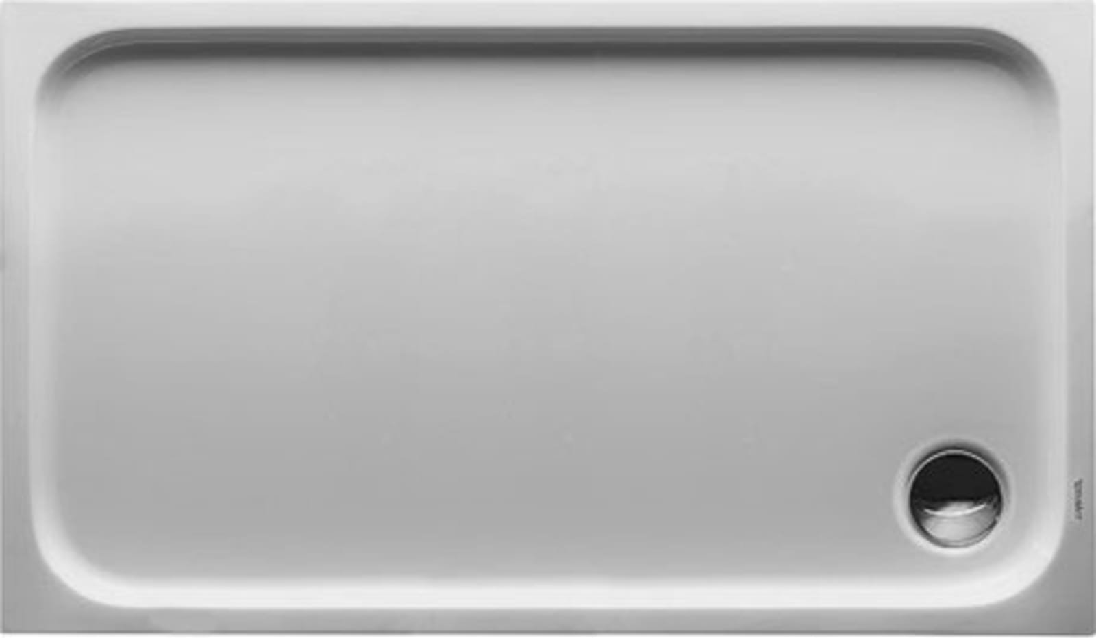 Duravit D-Code, Douchebak, rechthoekig, anti-slip, 90mm afvoer, acryl, 1300 x 750mm (LxB), 85mm bak, glans wit