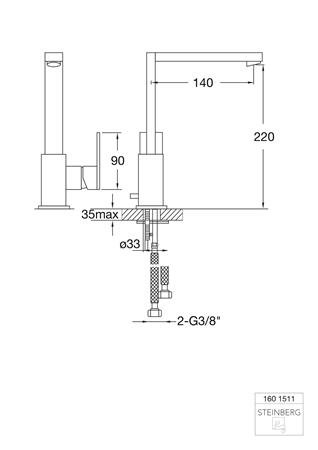 Steinberg 160 wastafelkraan, eengreeps, draaibaar, 240mm hoogte, 220mm hoogte kraanmond, 140mm voorsprong, chroom-look