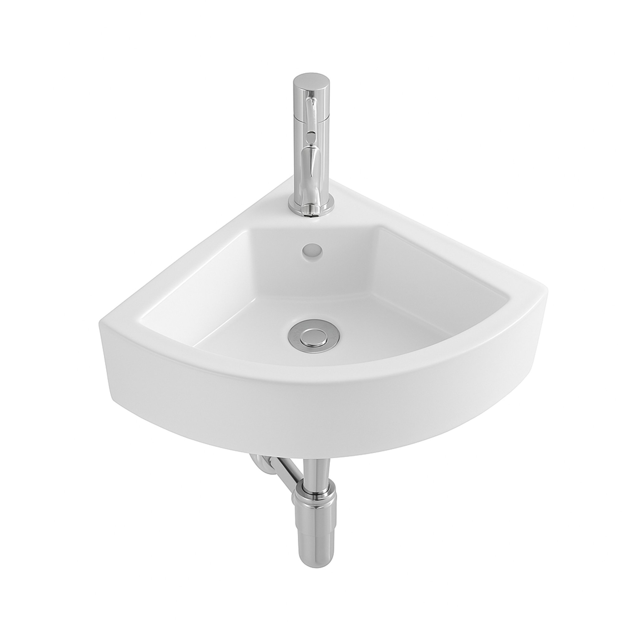 ALONI ZAREO HOEKFONTEIN - MET OVERLOOP - MET KRAANGAT - KERAMIEK - 32,5X32,5X13 CM - GLANZEND WIT