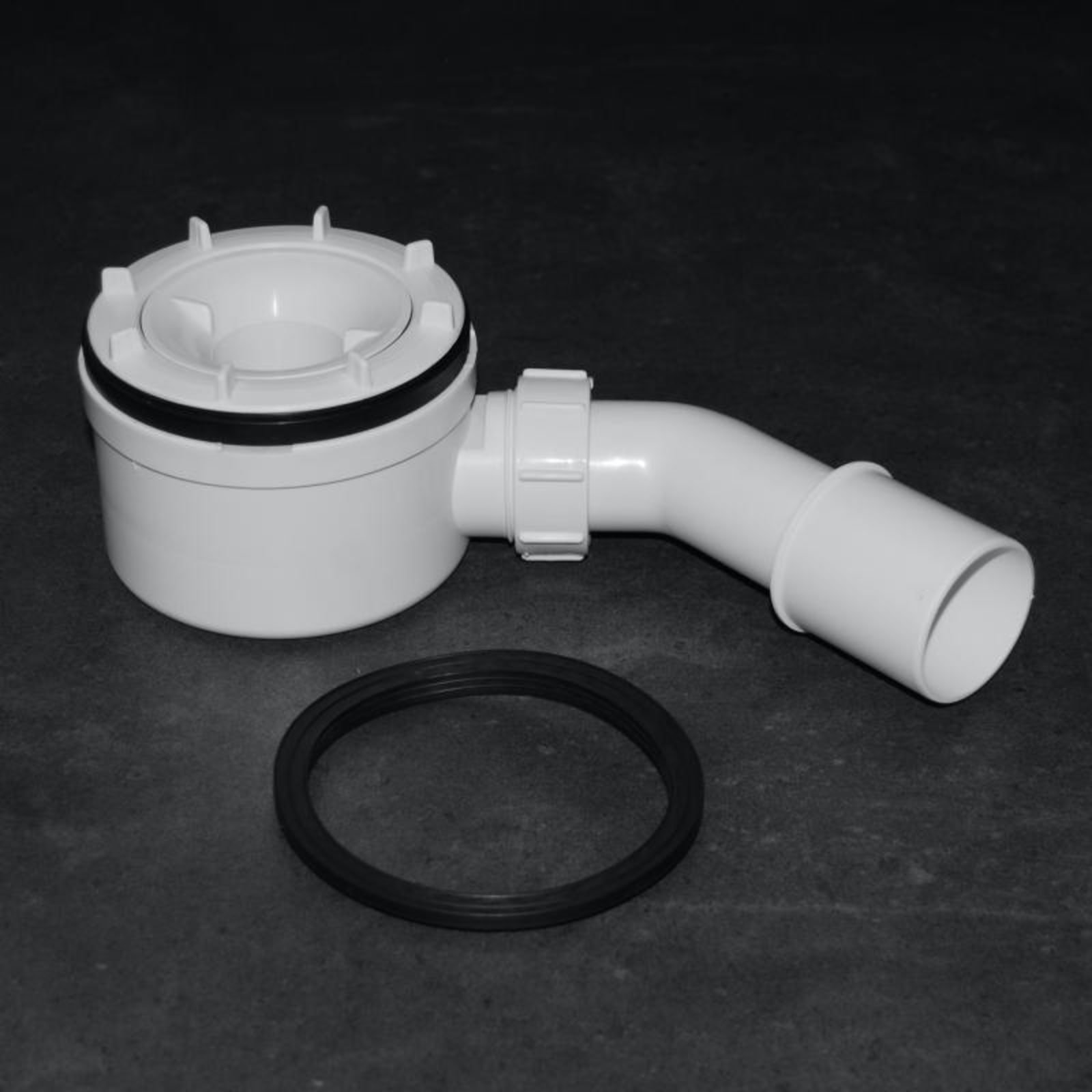 Huppe vlakke afvoergarnituur 70mm opbouwhoogte zonder afvoerkapje, afvoer tot 0,6 l/sec. Stankafsluiter 50mm