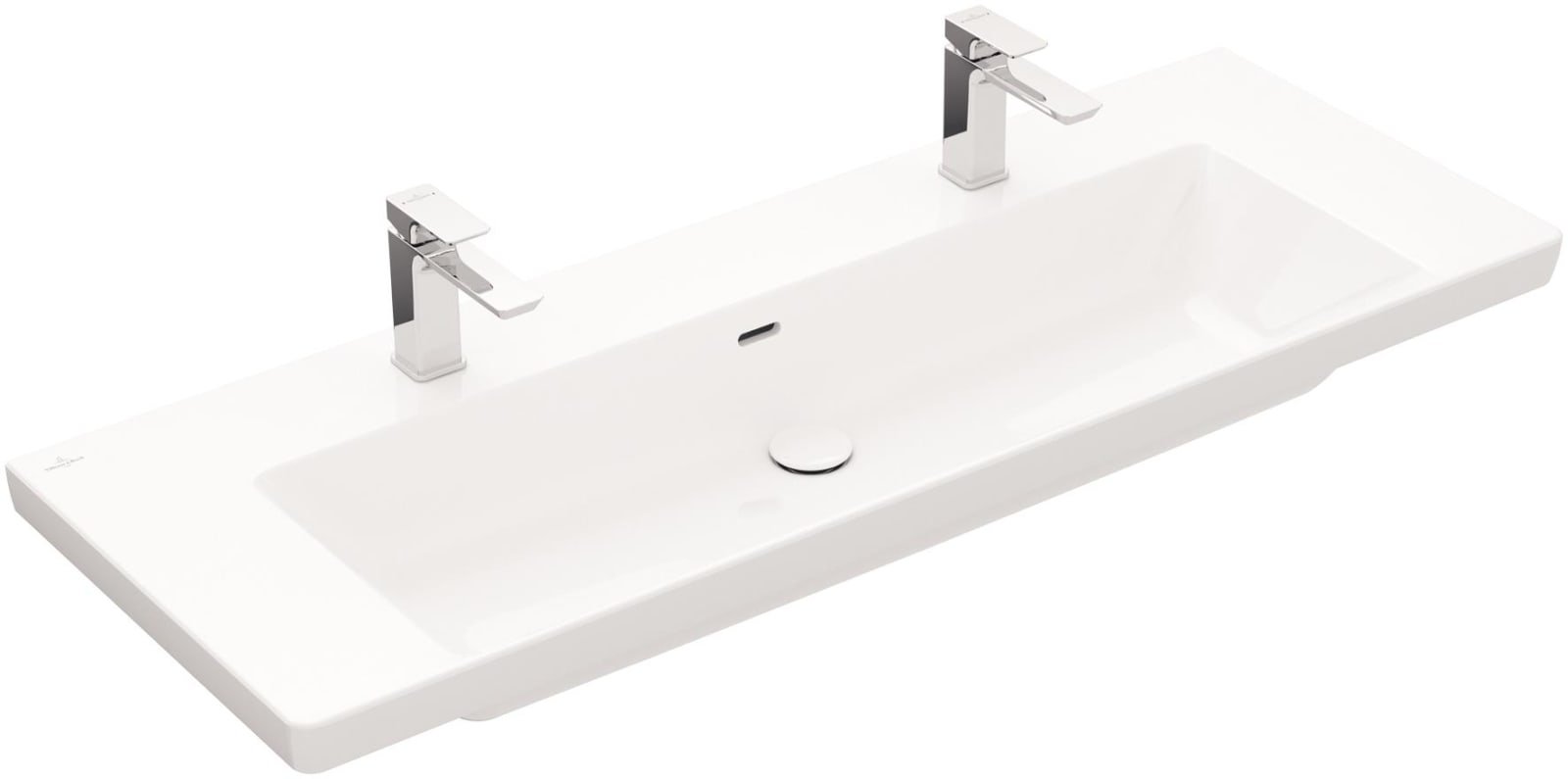 V&B Subway 3.0 meubelwastafel 1300x470mm. Voor 2 1-gat armaturen, kraangat gestoken, met overloop. Stone White C+