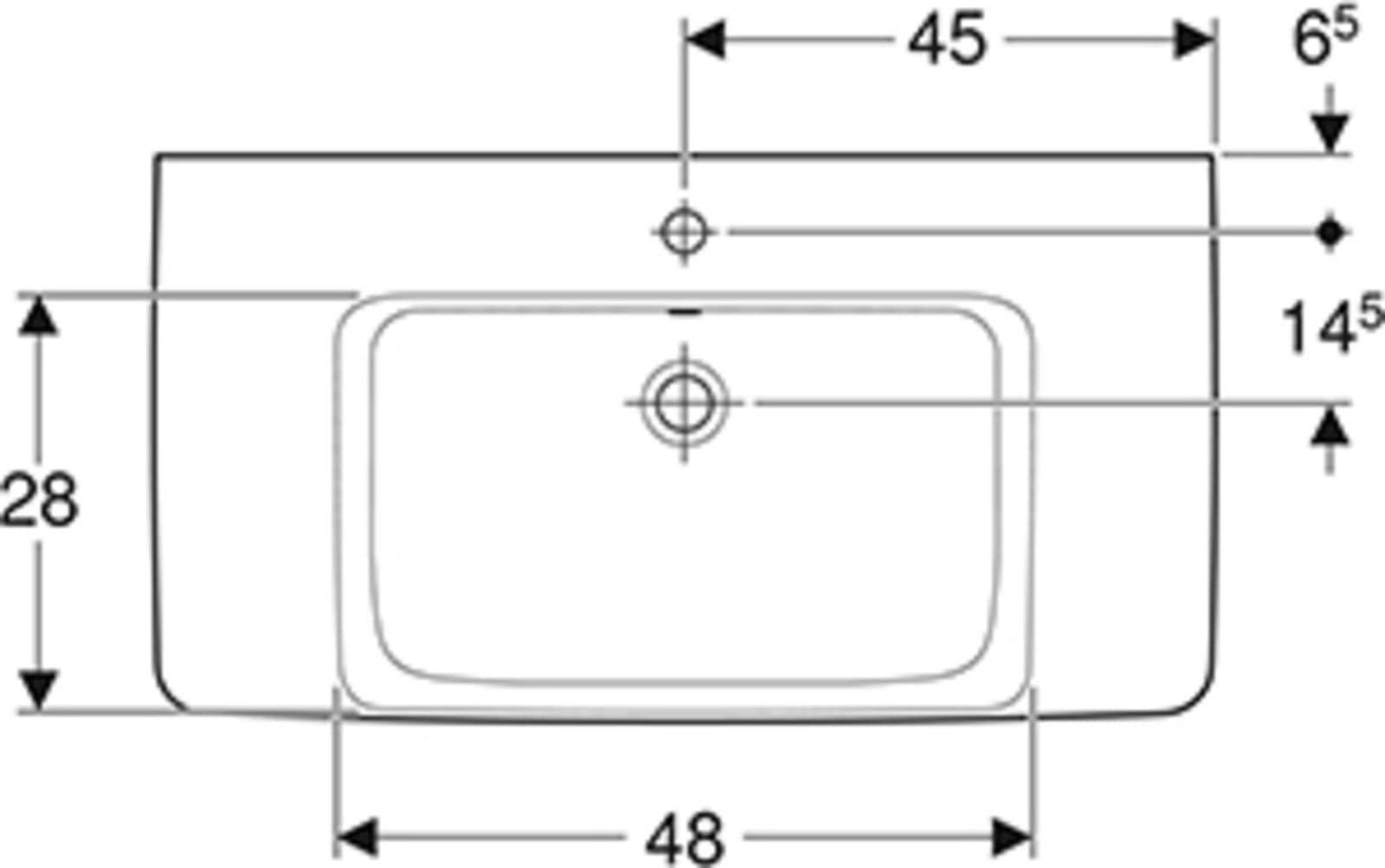 Geberit Renova Plan wastafel 90x48cm met kraangat met overloop, afleg links en rechts, Tect/wit