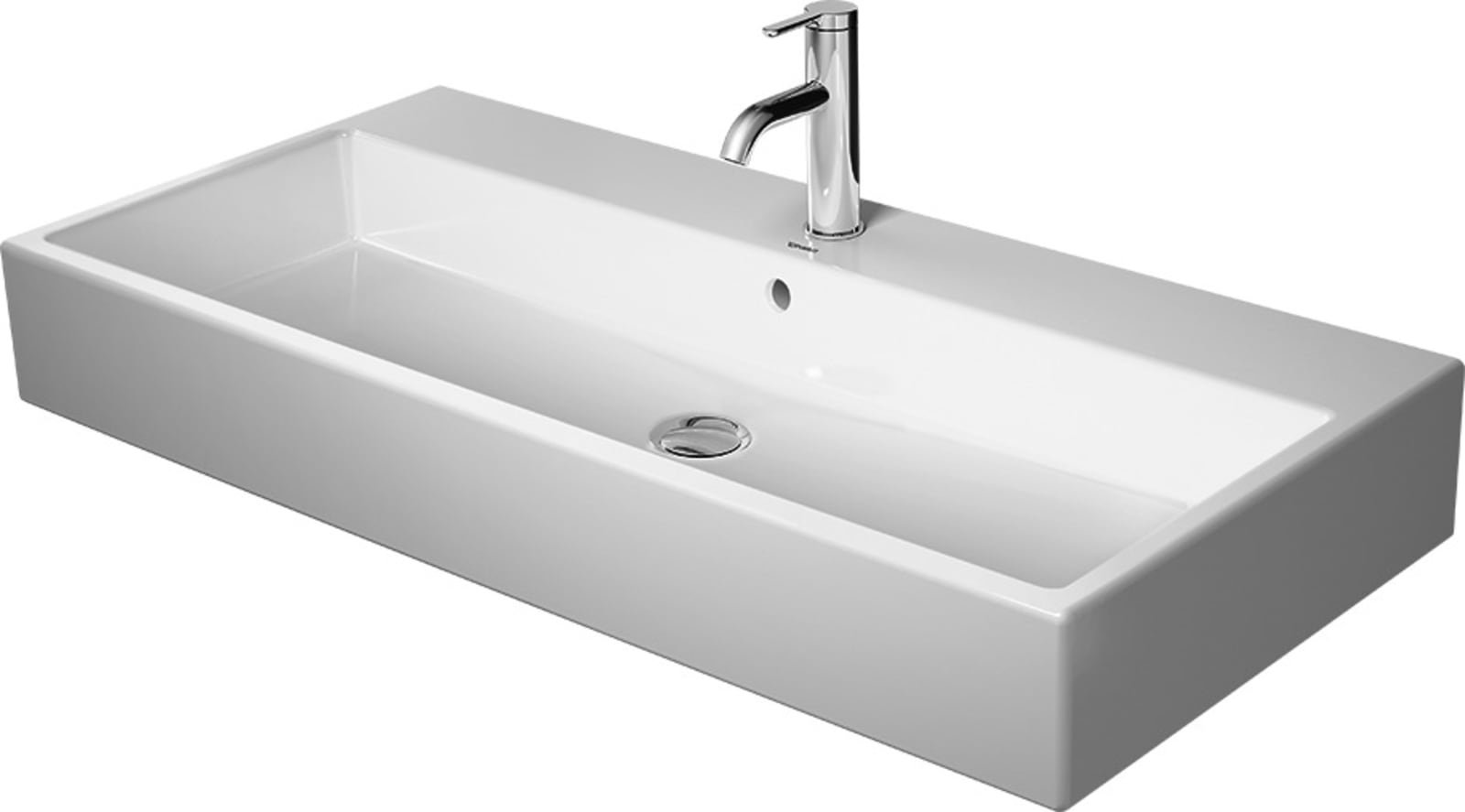 Duravit meubelwastafel 100cm met overloop onderzijde geglazuurd, 2 kraangaten doorgestoken grote tussenruimte wit