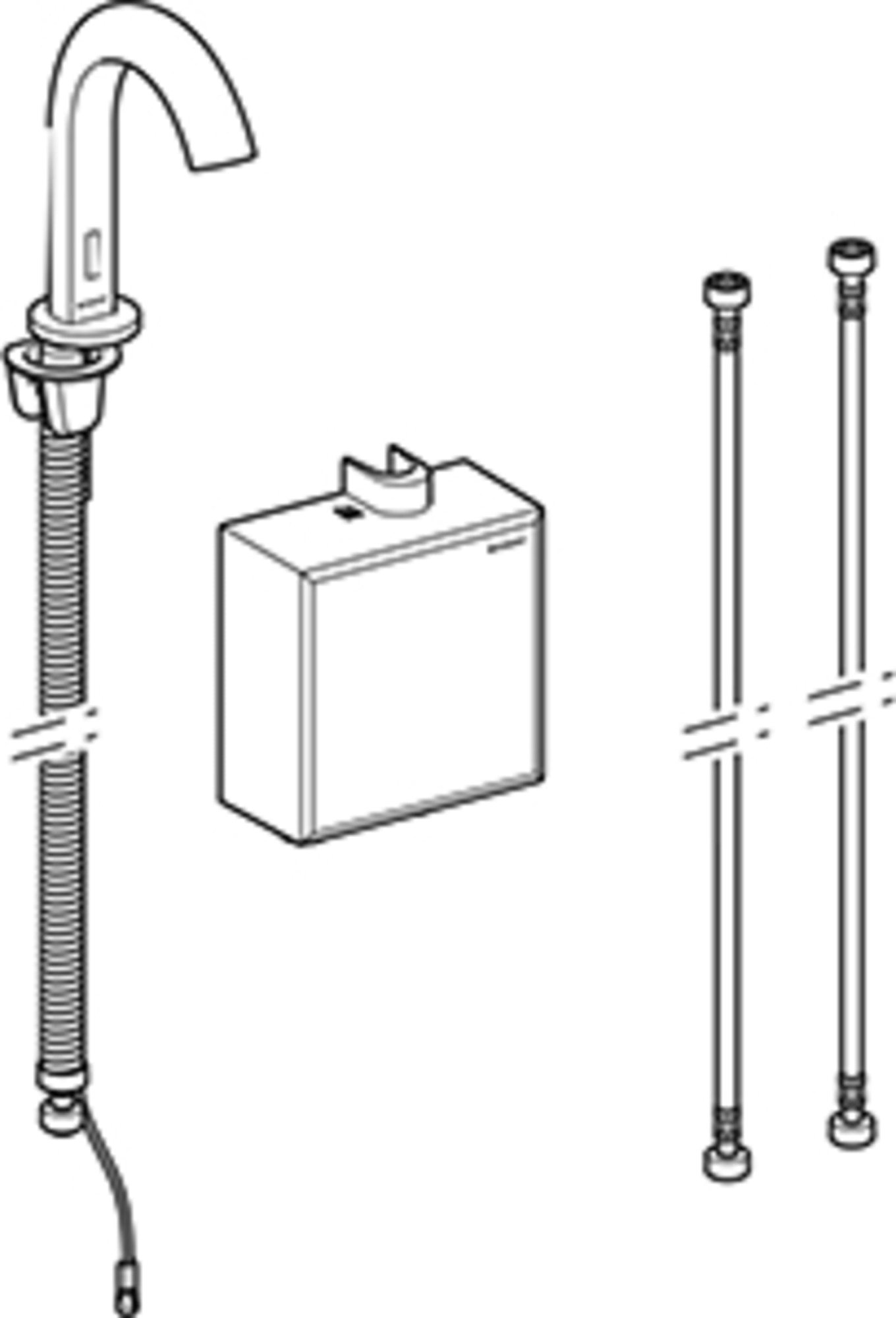 Geberit Piave wastafelmengkraan, batt,opb-functiebox: rvs look / geb