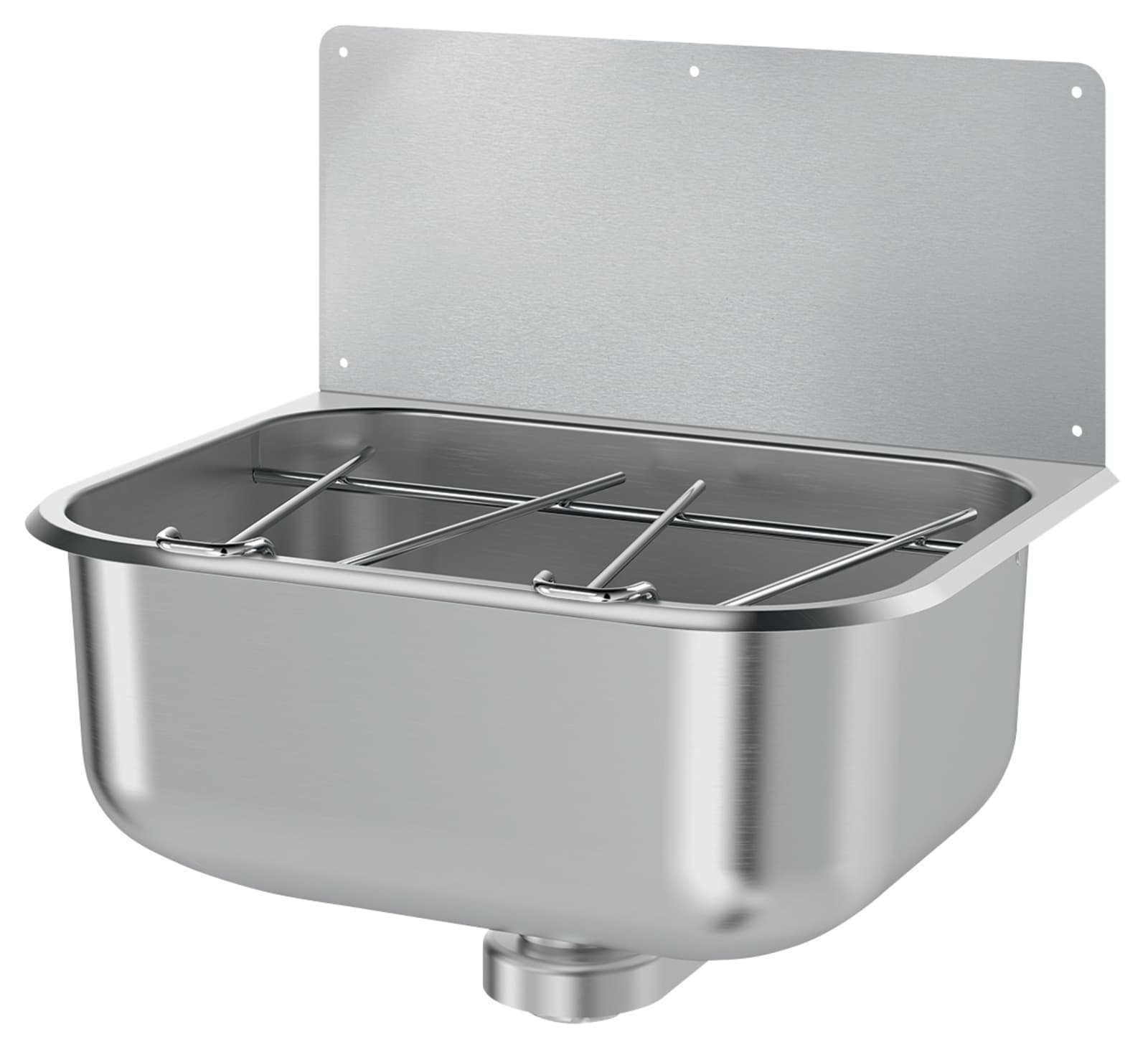Delabie uitgietbak met spatwand muurmodel rvs 304 mat gepolijst, lengte 460mm.