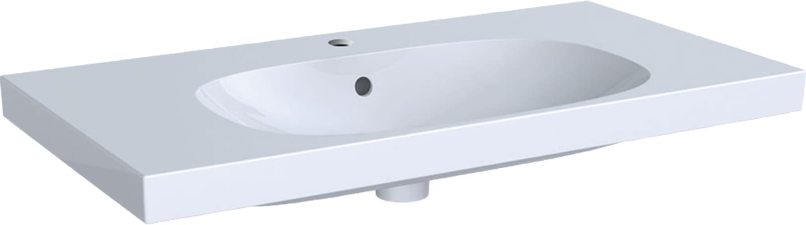 Geberit Acanto, Wastafel, 1x waskom, kraangat midden, overloop, keramiek, vuilafstotend, 900 x 482 x 168mm (BxDxH), wit