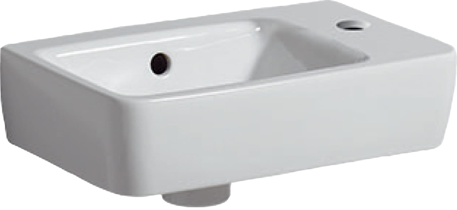 Geberit Renova Compact, Fontein, 1x waskom, kraangat rechts, overloop, keramiek, 400 x 250 x 150mm (BxDxH), wit