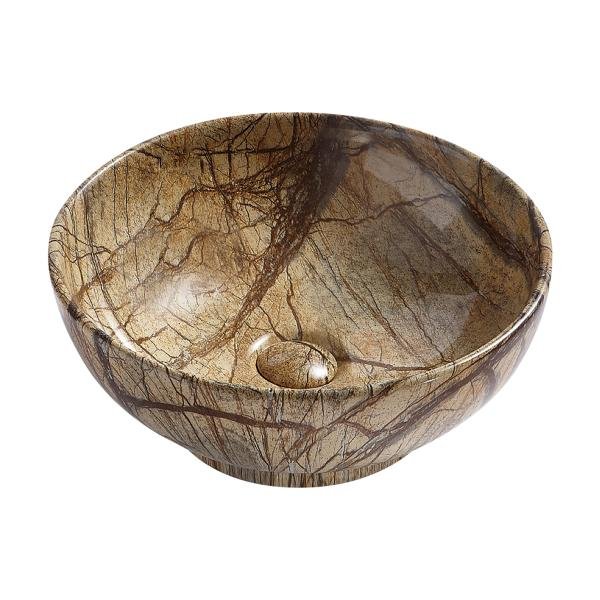 ALONI CROCODILE WASKOM  - OPBOUW - ZONDER OVERLOOP - ZONDER KRAANGAT - MET CLICK WASTE - KERAMIEK - 41X18X41 CM - BRUIN MARMER